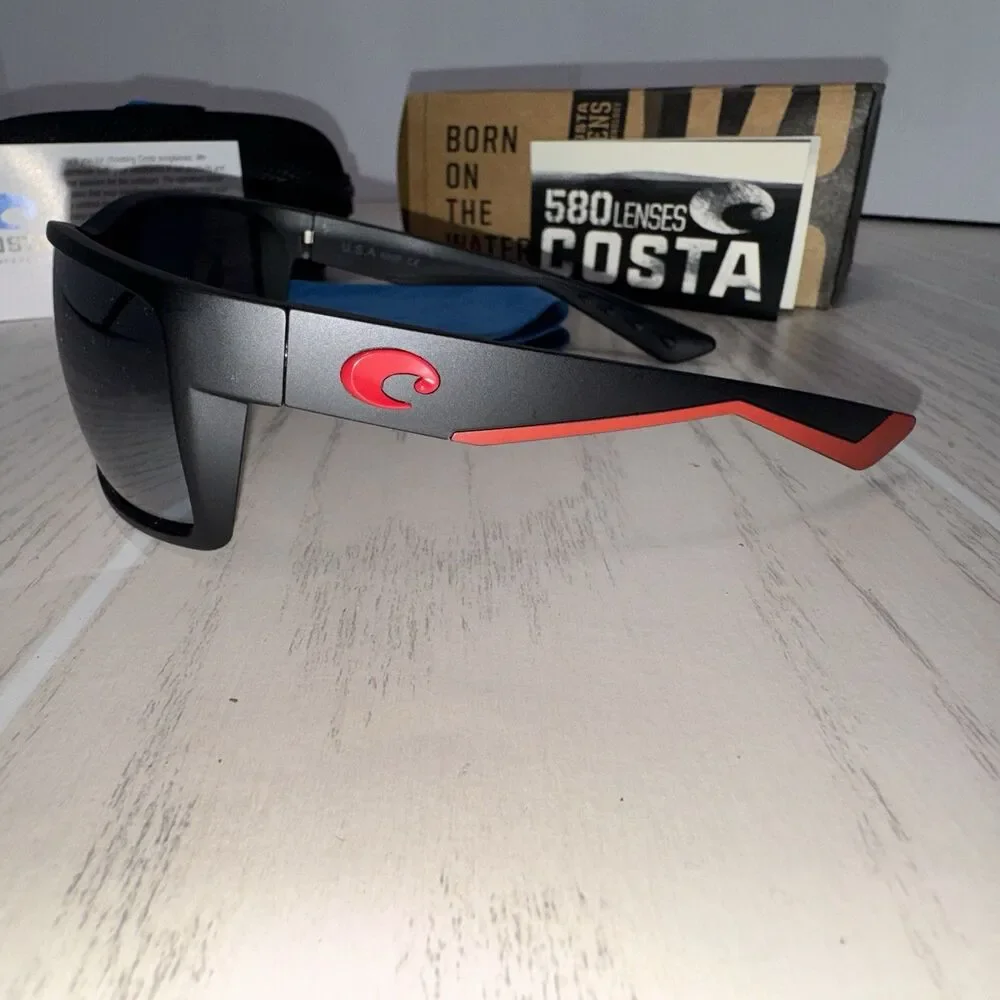 Costa Reefton RFT.04 Polarized Wrap Sunglasses Black Frame Silver Mirror Lens